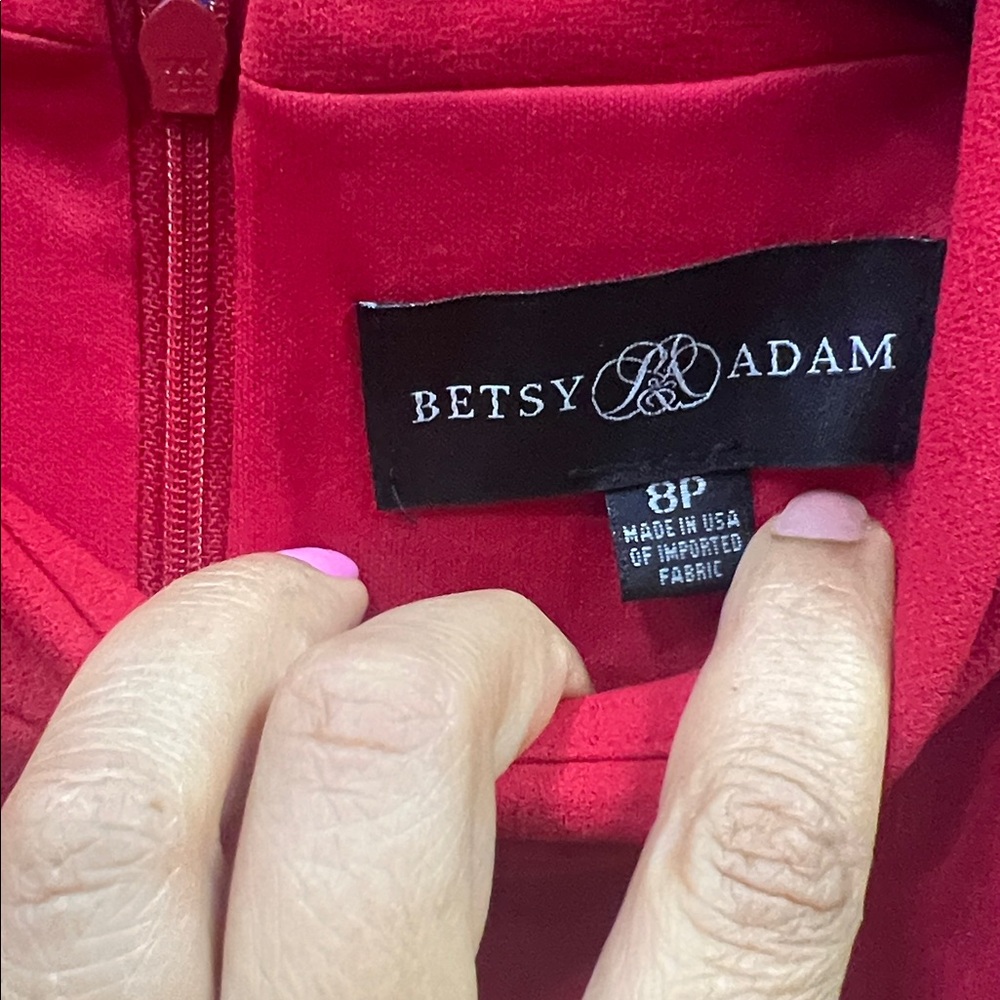 Betsy & Adam Red Halter High-Low Ruffle Gown - Picture 6 of 6